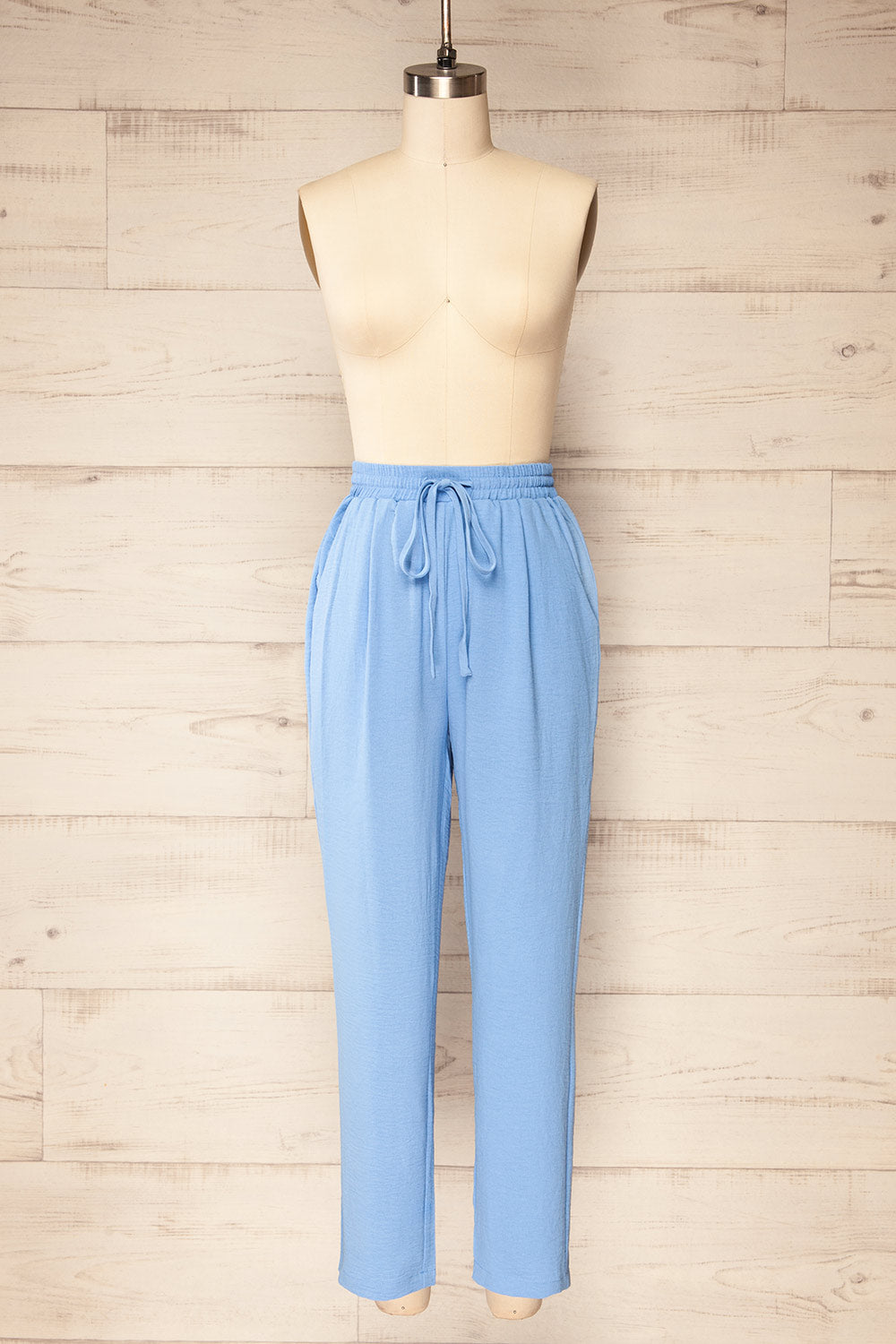 Alycia Blue Flowy Straight-Leg Pants | La petite garçonne front