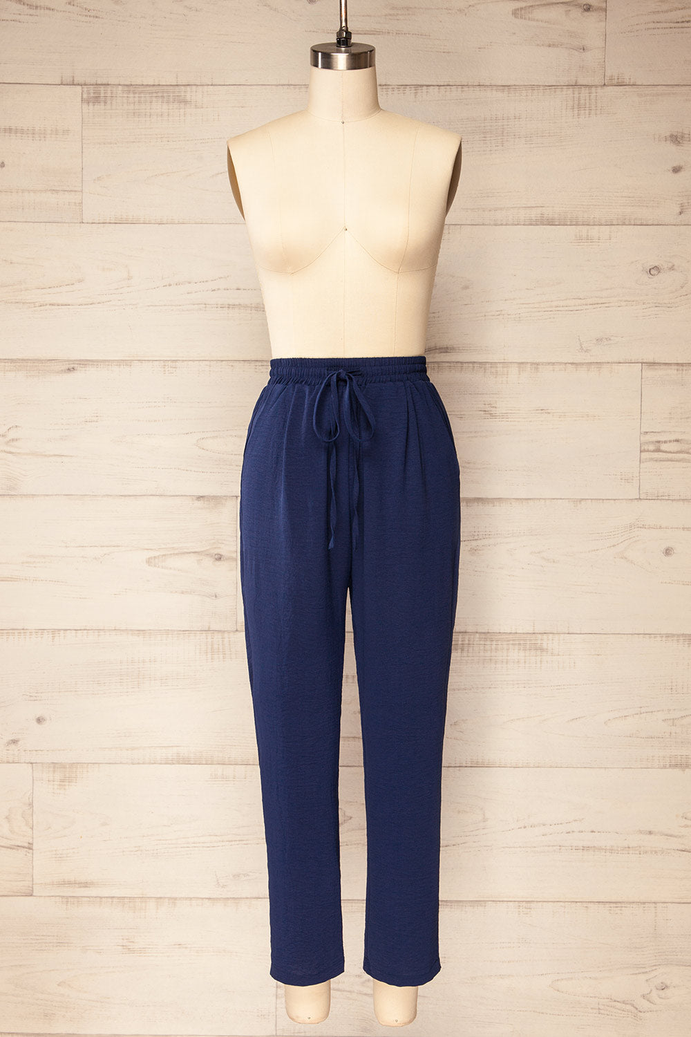 Alycia Navy Flowy Straight-Leg Pants | La petite garçonne front view