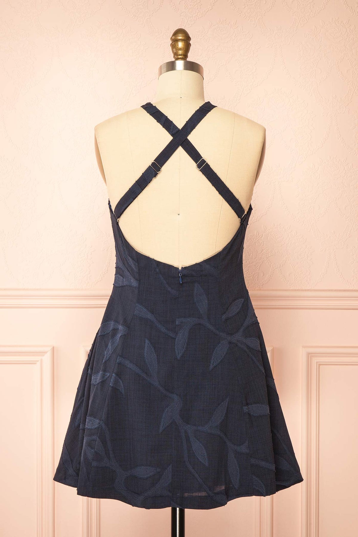 back view of Amadea Navy Short Halter Dress with Pockets at Boutique 1861