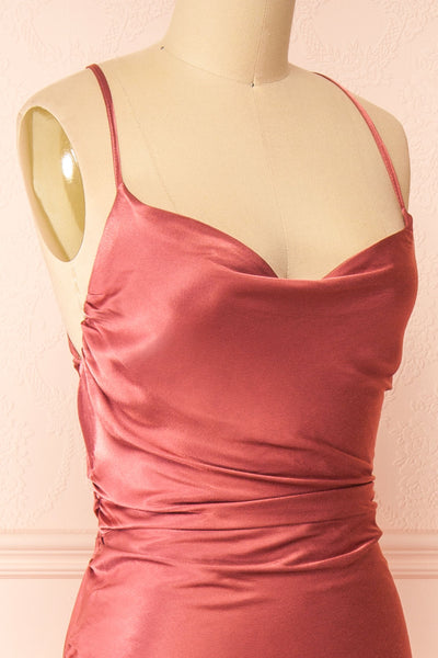 Amana Pink Maxi Satin Dress w/ Cowl Neck | Boutique 1861  side
