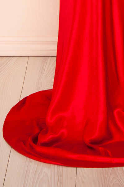 Amana Red Maxi Satin Dress w/ Cowl Neck | Boutique 1861 bottom