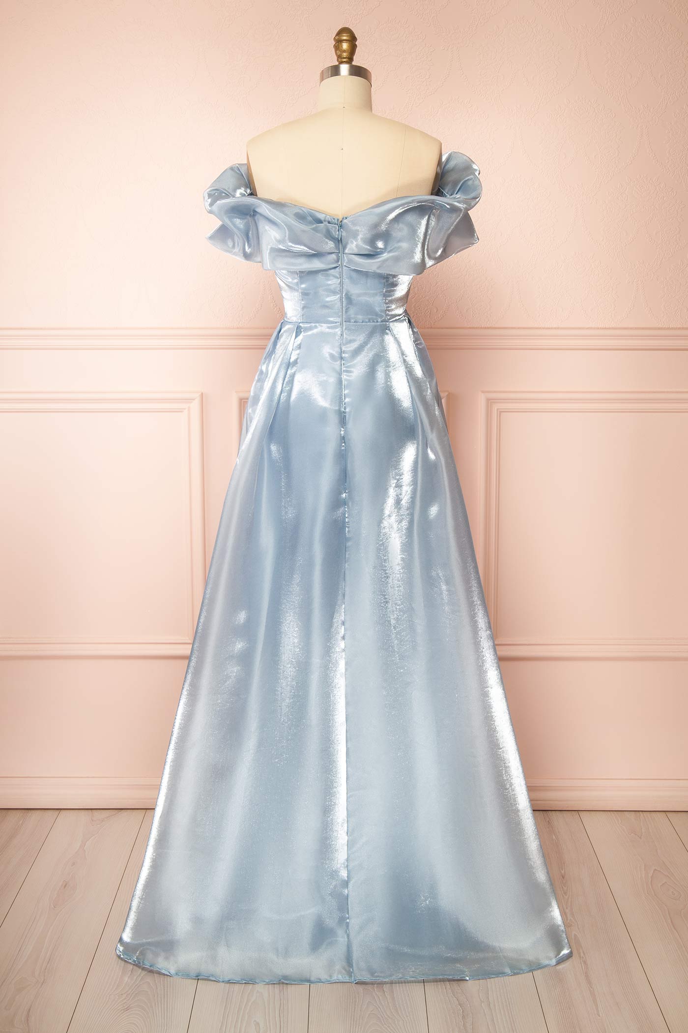 Amarae Blue | Shimmering Organza Off-the-Shoulder Maxi Dress with Slit