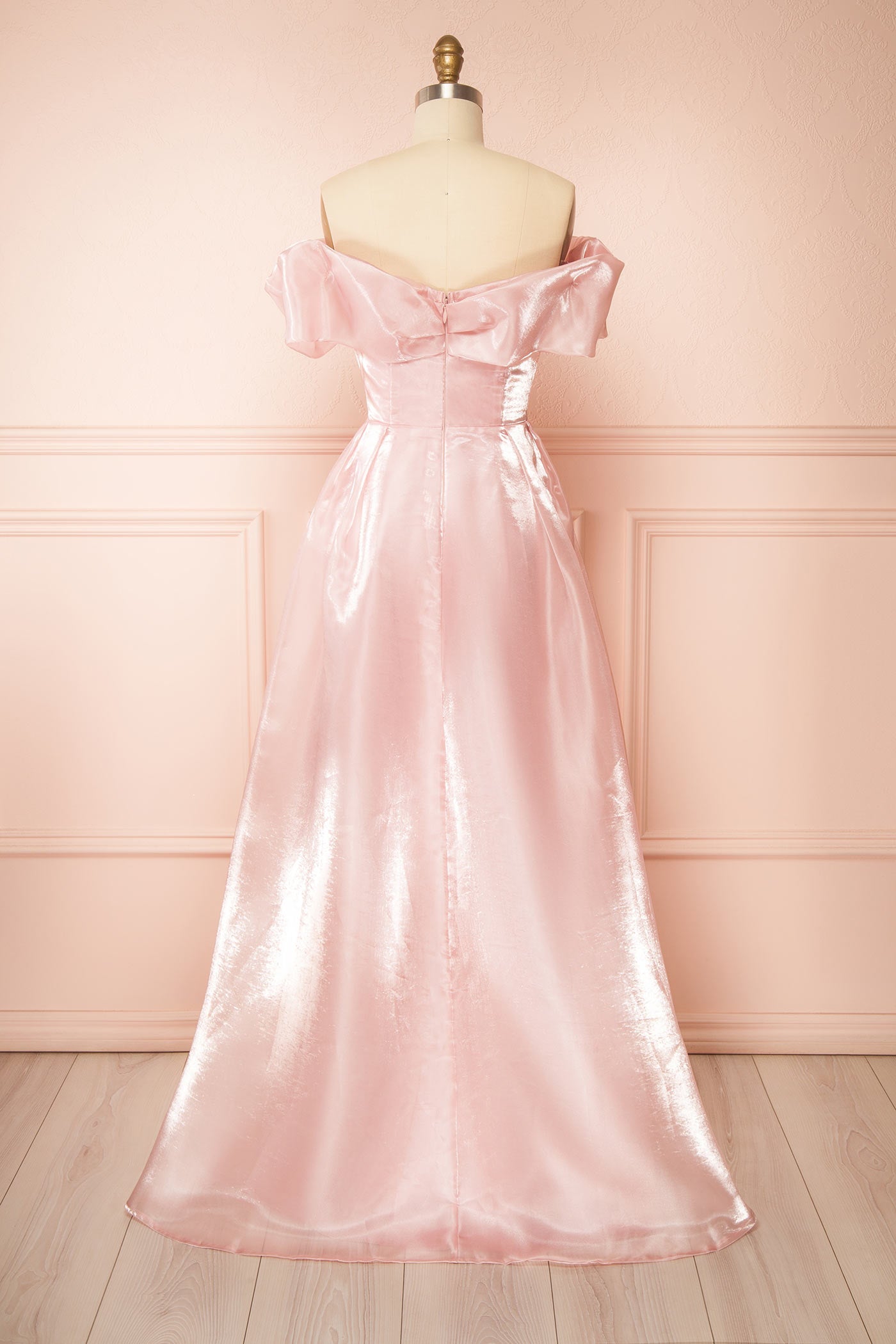 Amarae Pink | Shimmering Organza Off-the-Shoulder Maxi Dress with Slit