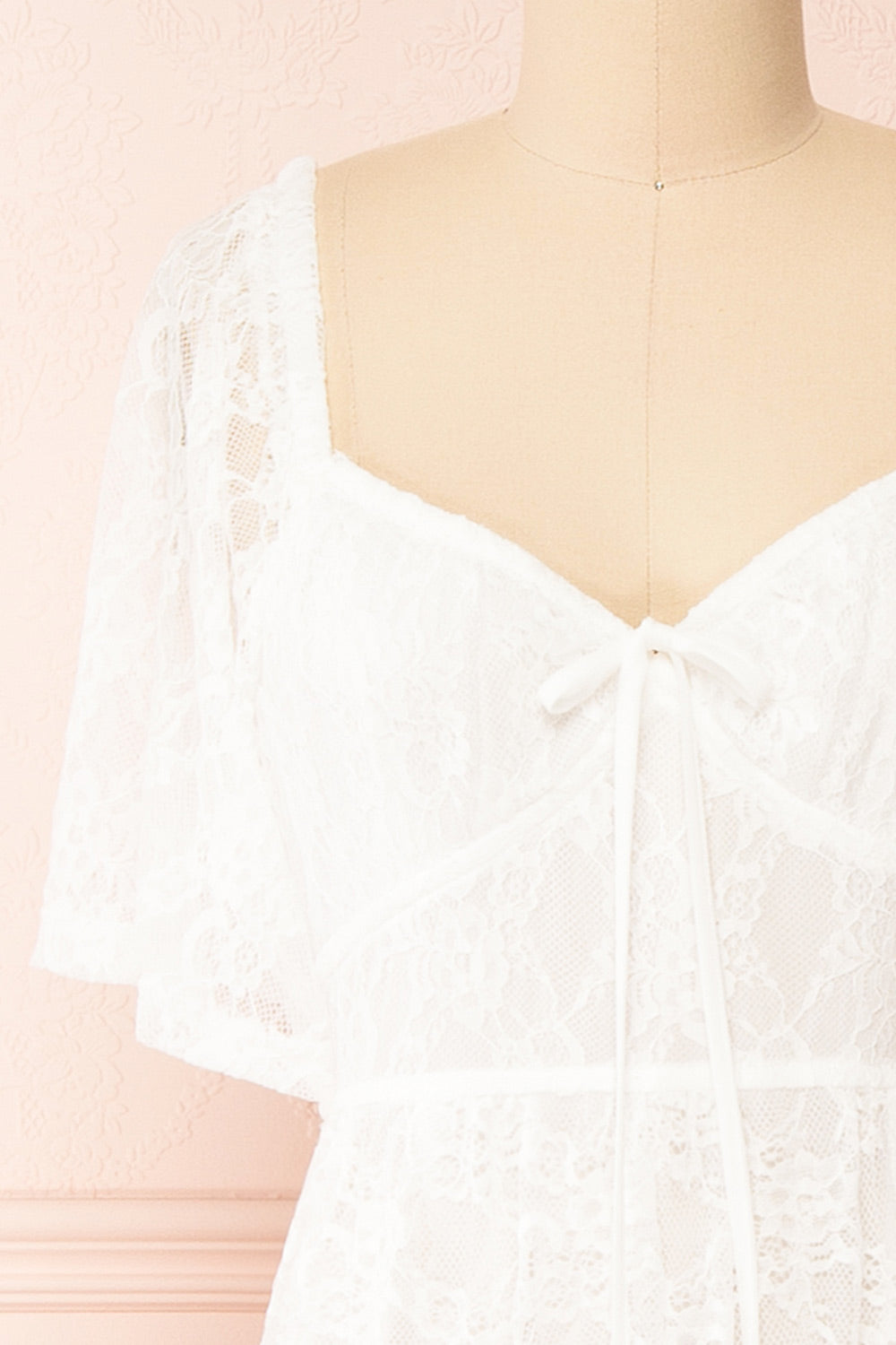 Amarys White Tiered Lace Maxi Dress | Boutique 1861 front close-up