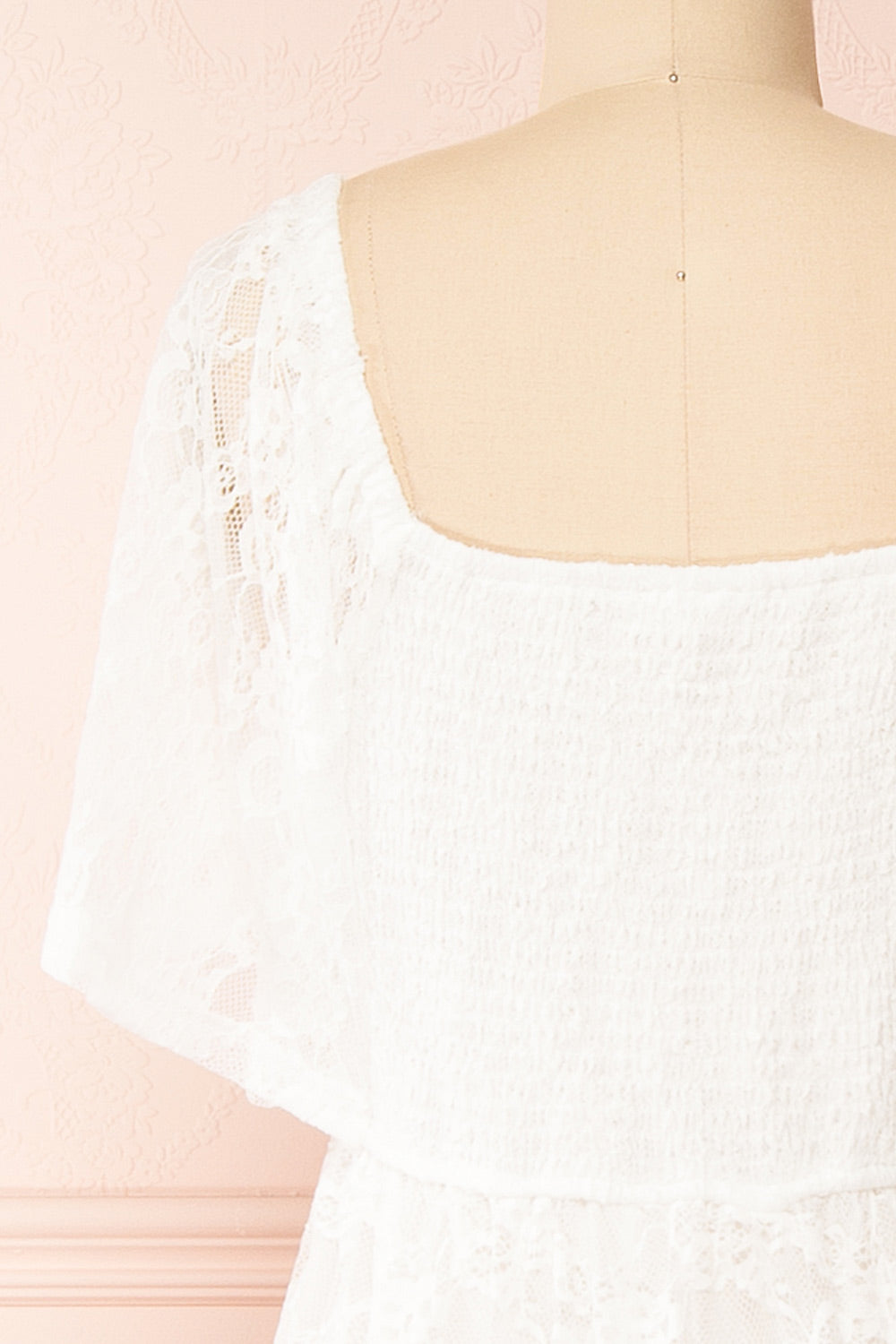 Amarys White Tiered Lace Maxi Dress | Boutique 1861 back close-up