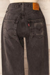 Amean Faded Black Mid-Rise Wide-Leg Jeans | La petite garçonne back close-up