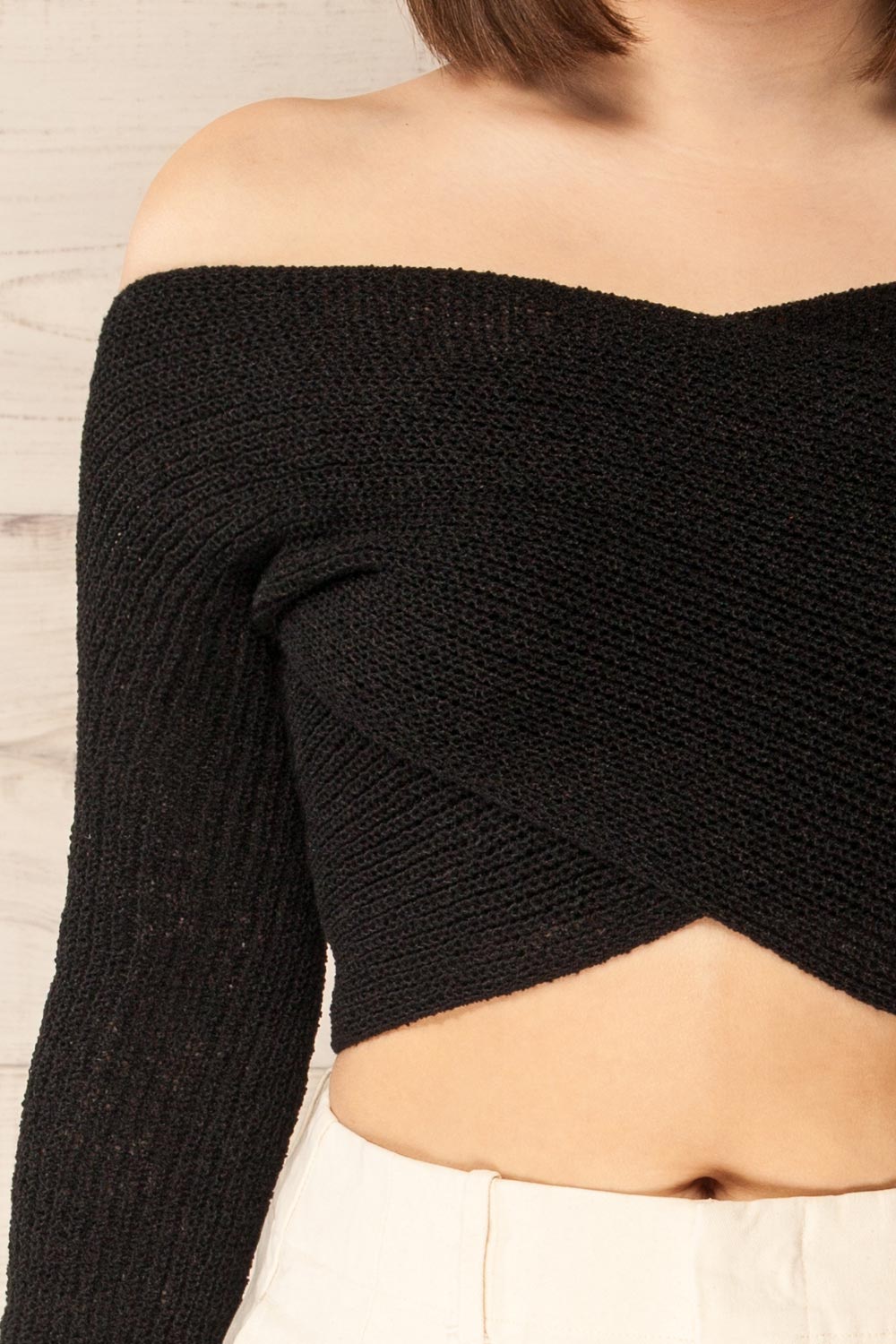 Ameca Black Knitted Convertible Crop Top | La petite garçonne front