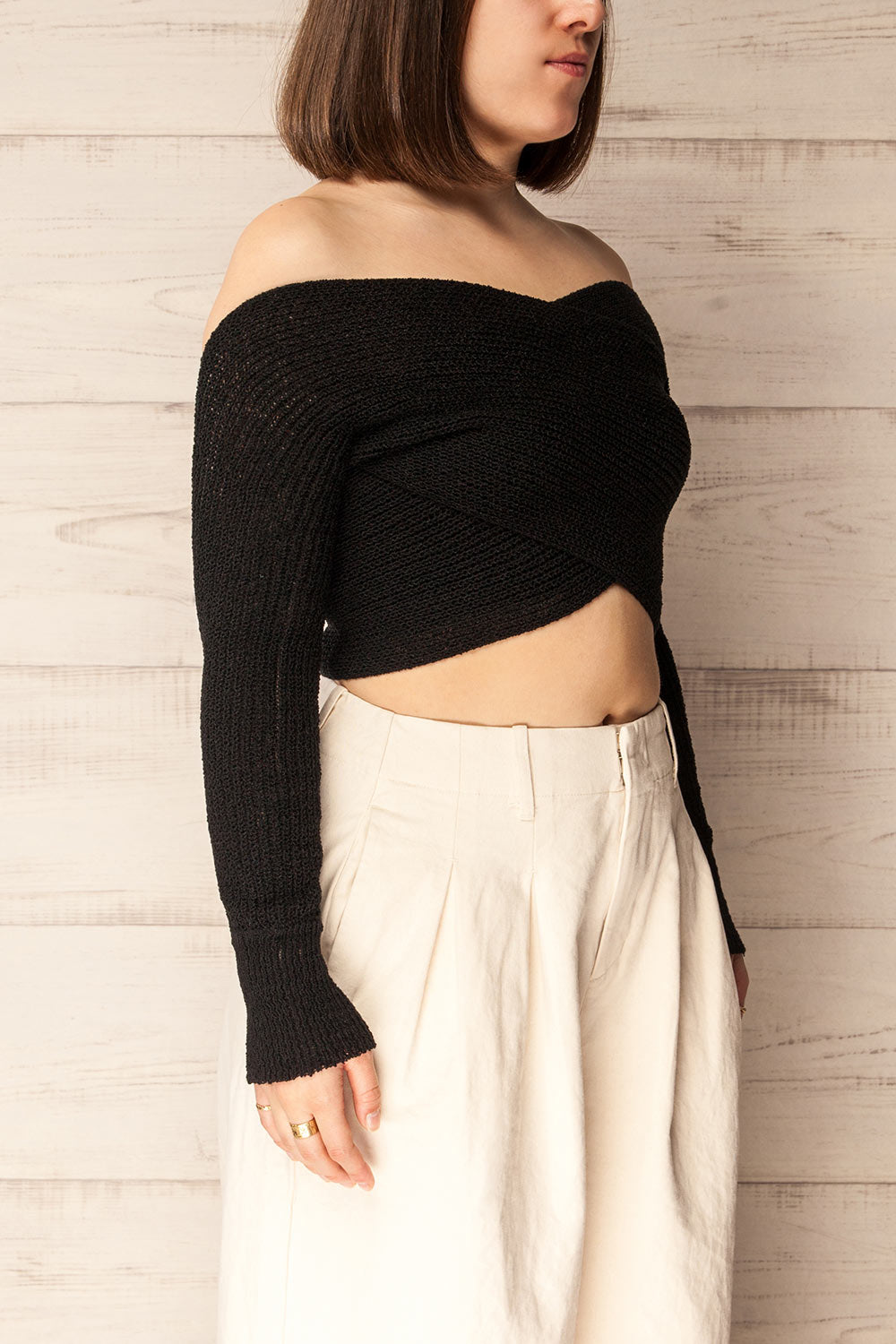 Ameca Black Knitted Convertible Crop Top | La petite garçonne side view