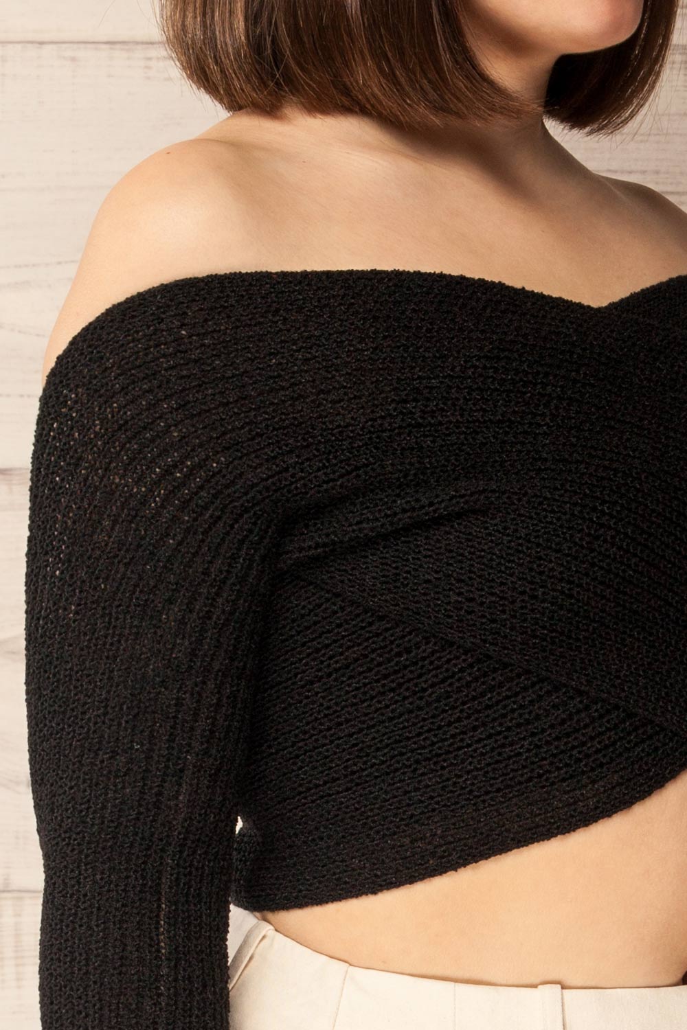 Ameca Black Knitted Convertible Crop Top | La petite garçonne side