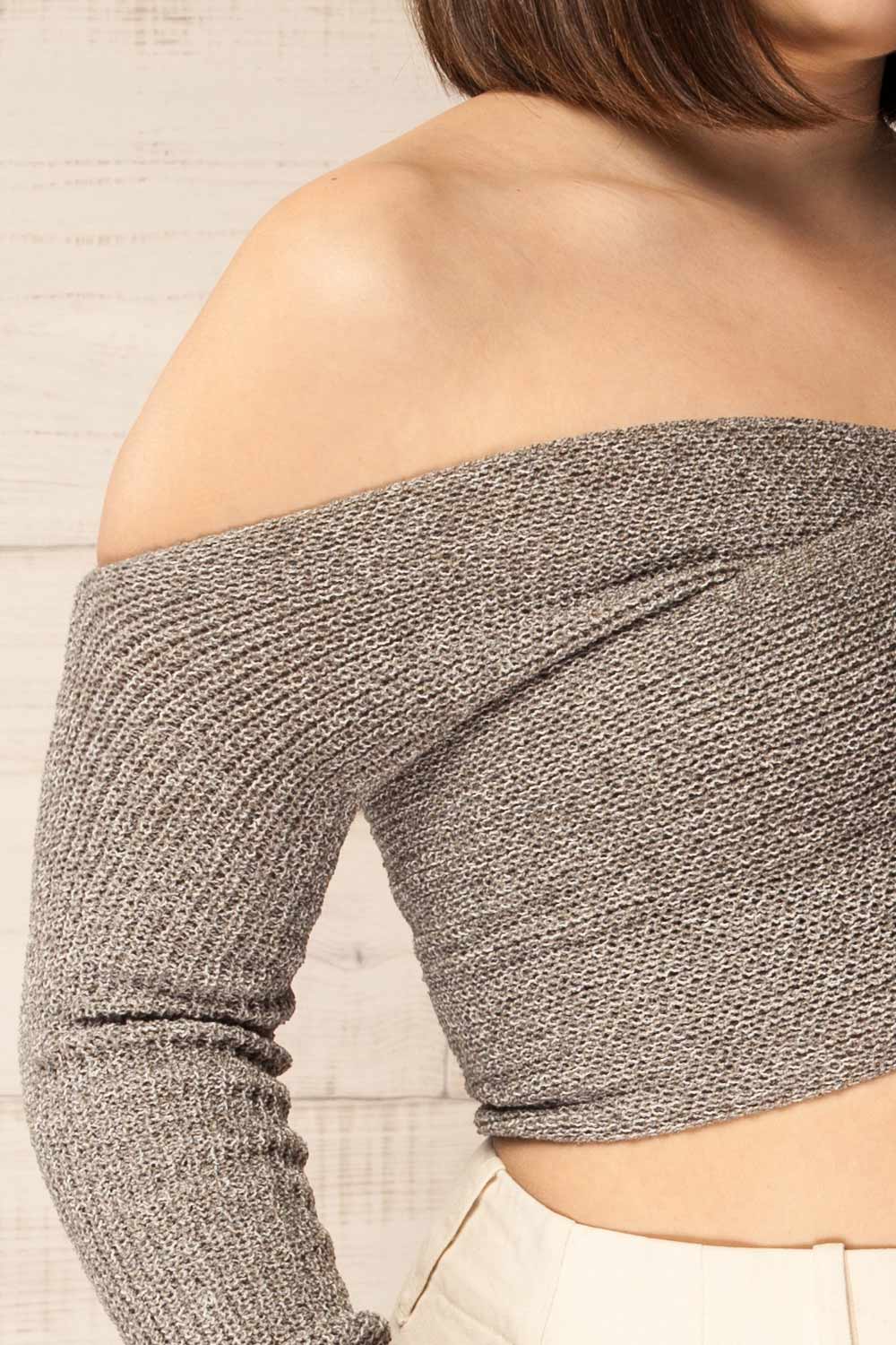 Ameca Grey Knitted Convertible Crop Top | La petite garçonne side