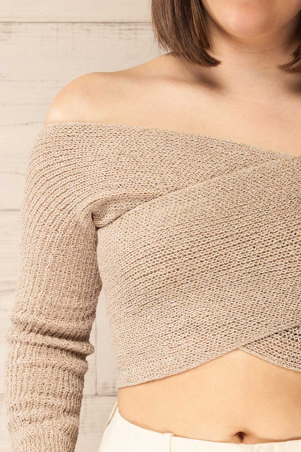 Ameca Taupe Knitted Convertible Crop Top | La petite garçonne front