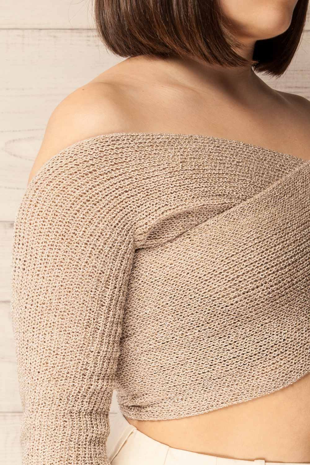 Ameca Taupe Knitted Convertible Crop Top | La petite garçonne side