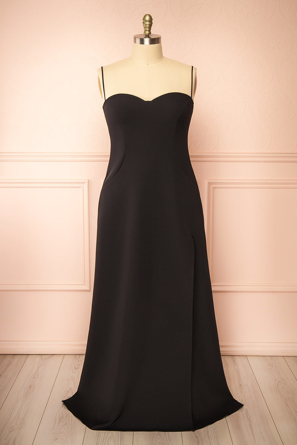 Amellia Black A-Line Maxi Dress with Front Slit | Boutique 1861 front plus size