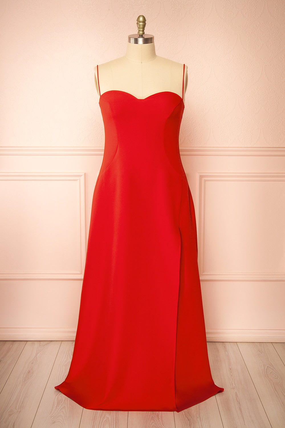 Amellia Red A-Line Maxi Dress with Front Slit | Boutique 1861 front plus size
