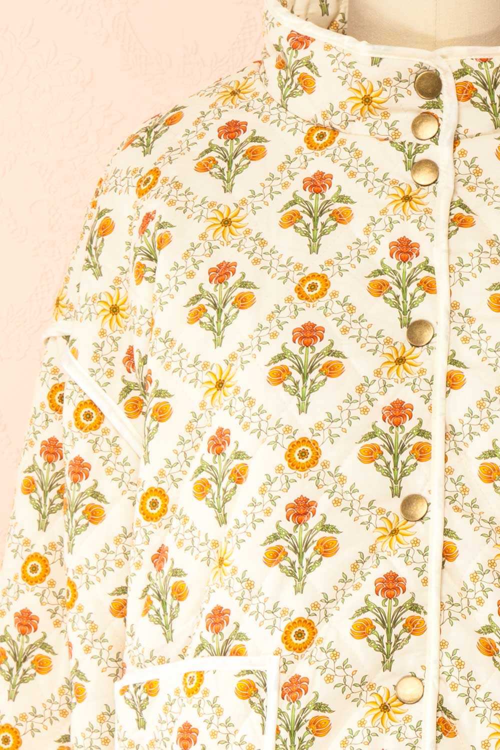 Anabeth Orange Floral Quilted Jacket with Ribbon-Tied | Boutique 1861 front