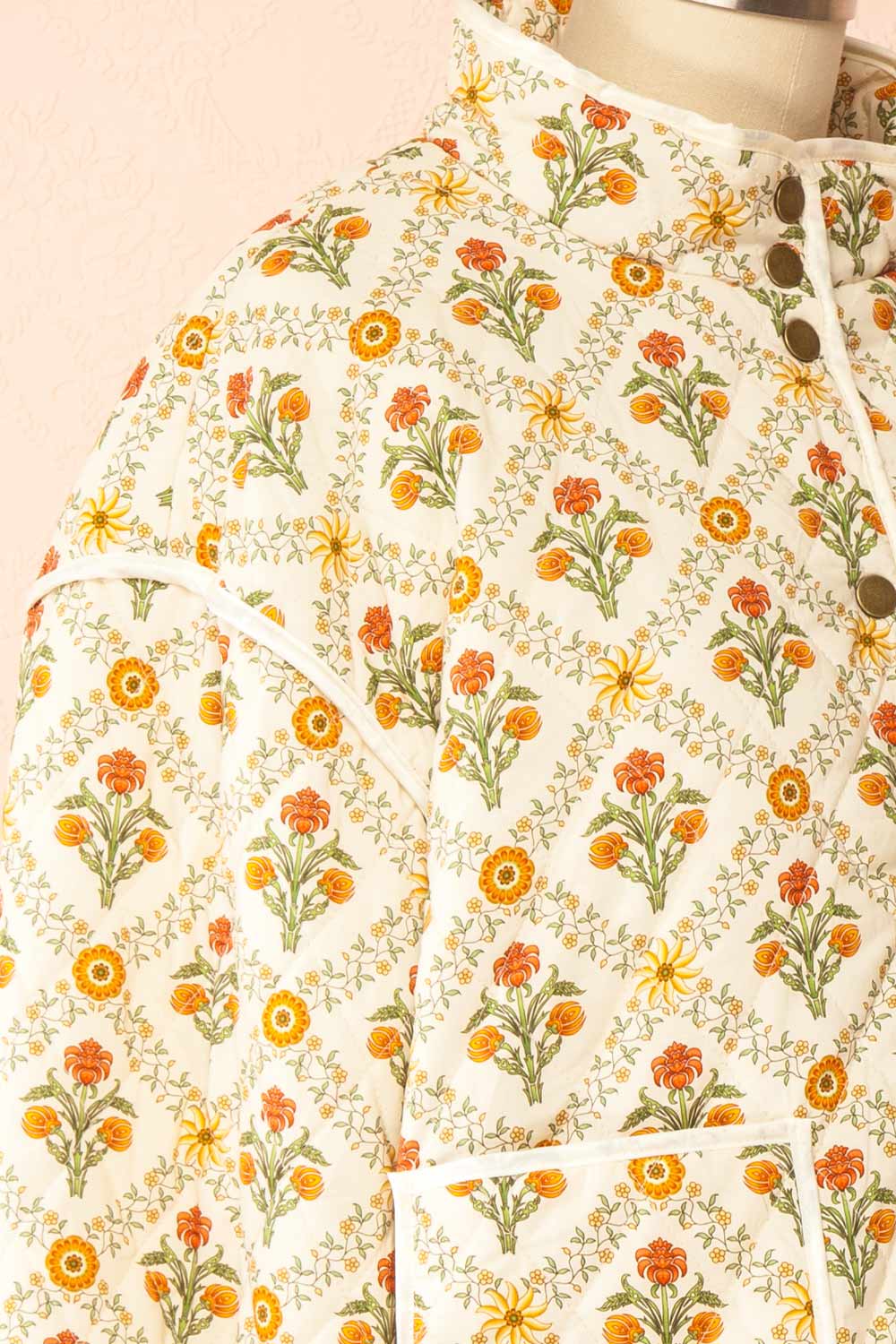 Anabeth Orange Floral Quilted Jacket with Ribbon-Tied | Boutique 1861 side