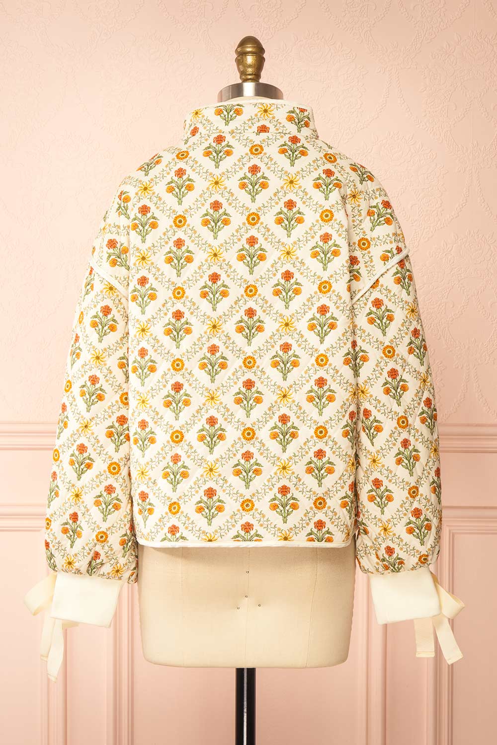 Anabeth Orange Floral Quilted Jacket with Ribbon-Tied | Boutique 1861 back view