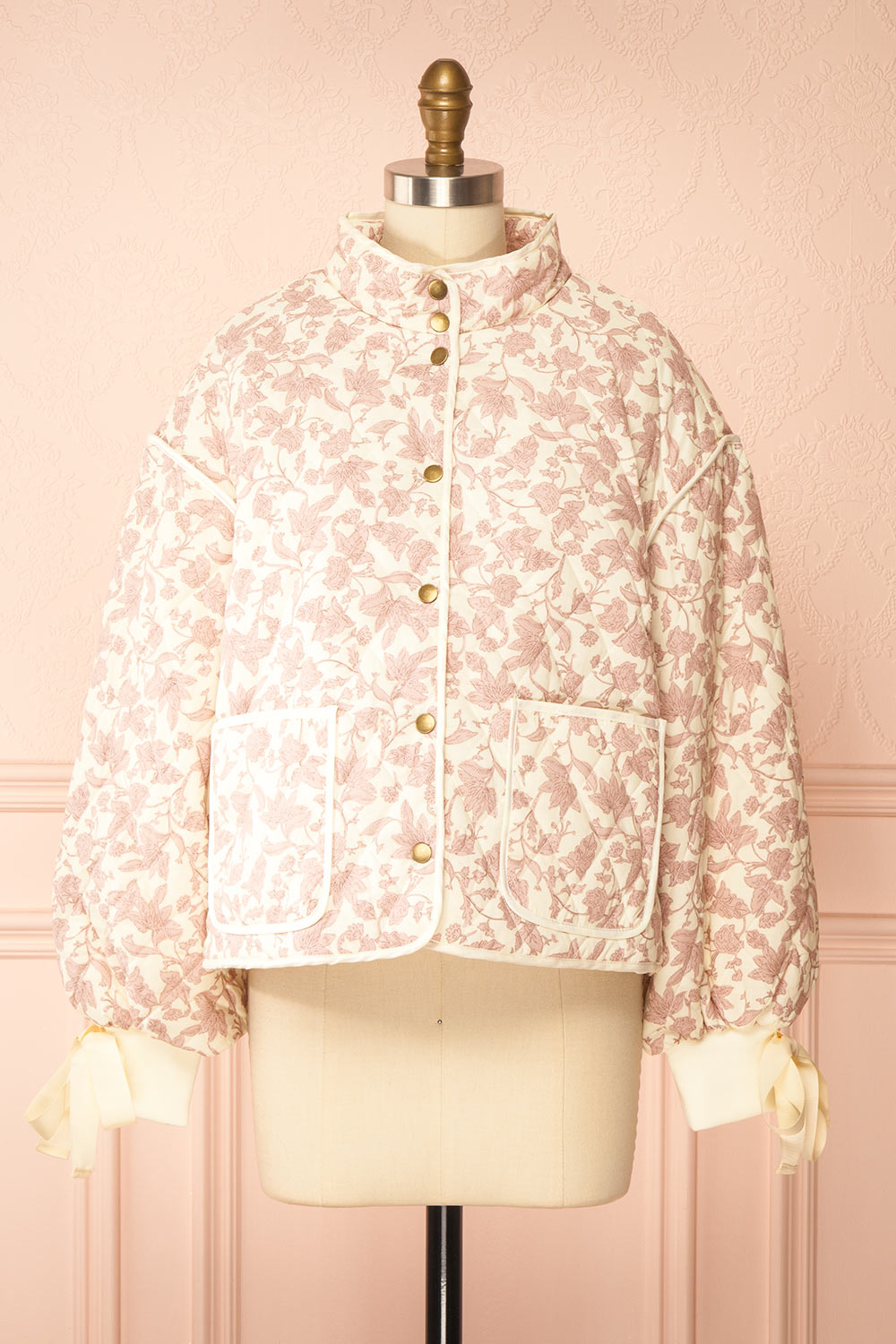 Anabeth Pink Floral Quilted Jacket with Ribbon-Tied | Boutique 1861 front view