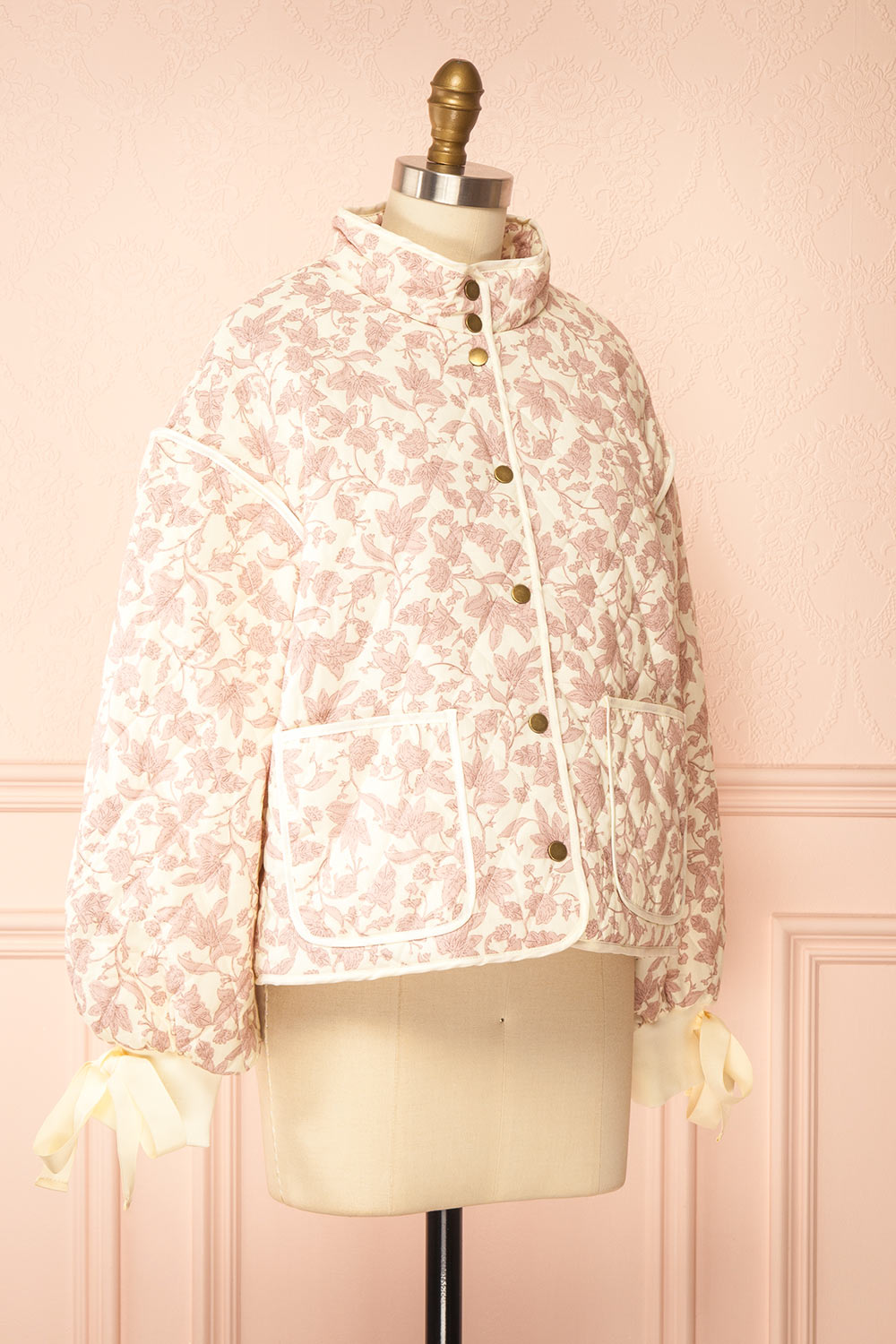 Anabeth Pink Floral Quilted Jacket with Ribbon-Tied | Boutique 1861 side view