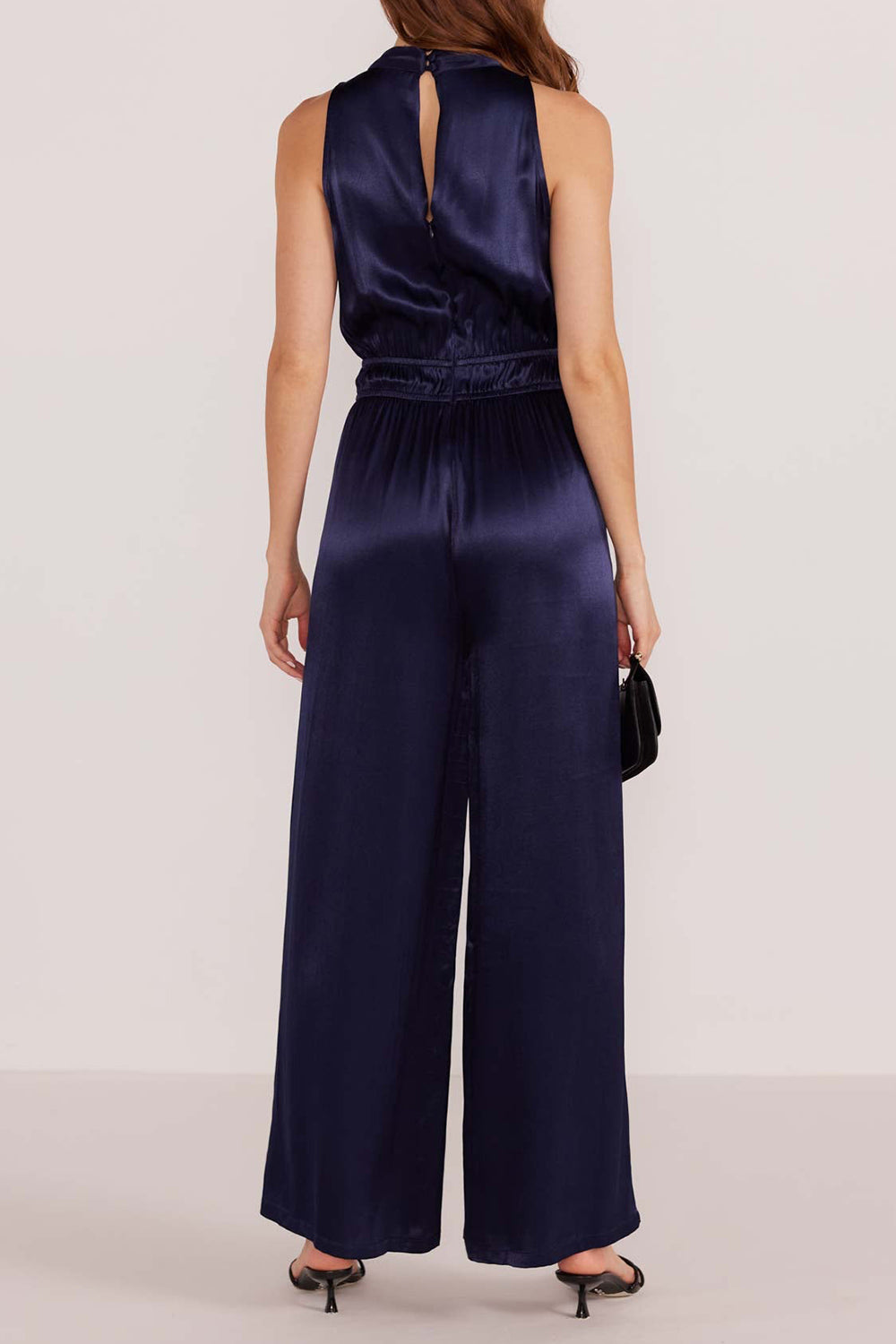 Anaheim Satin Navy Jumpsuit w/ Pockets | La petite garçonne back model