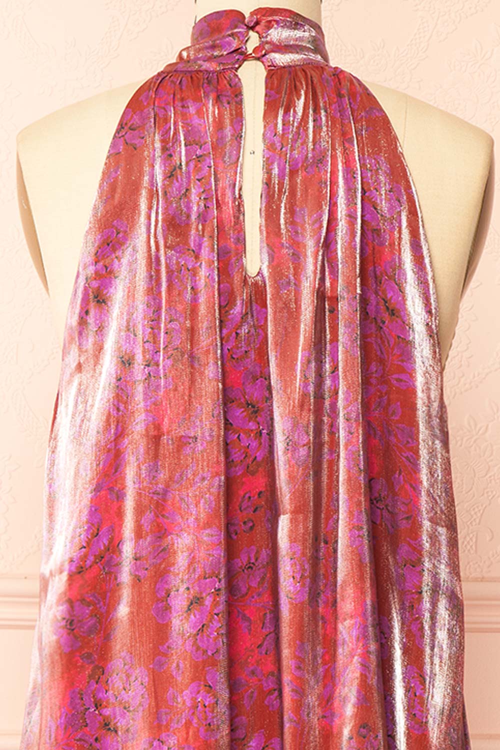 Analeia Shimmering Short Halter Neck Dress | back view