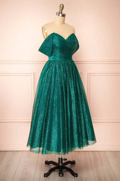 Anastriana Green Sparkly Off-Shoulder Midi Dress | Boutique 1861 side view