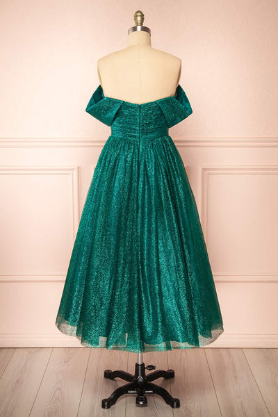 Anastriana Green Sparkly Off-Shoulder Midi Dress | Boutique 1861 back view