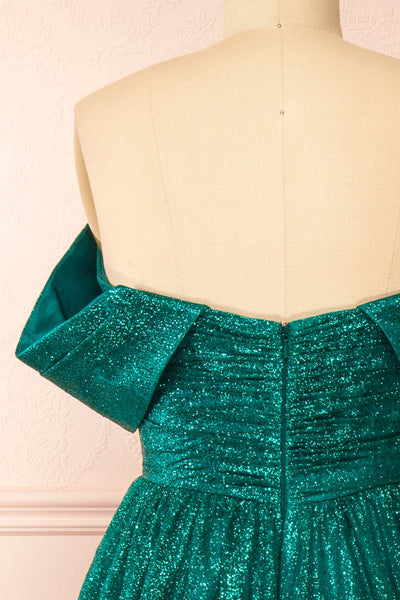 Anastriana Green Sparkly Off-Shoulder Midi Dress | Boutique 1861 back