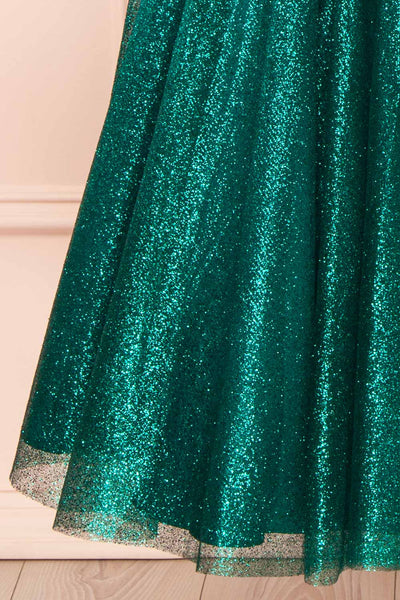 Anastriana Green Sparkly Off-Shoulder Midi Dress | Boutique 1861 bottom