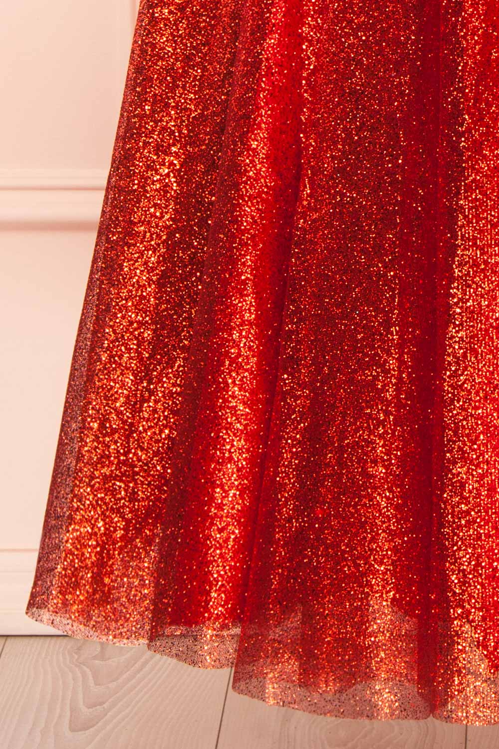 Anastriana Red Sparkly Off-Shoulder Midi Dress | Boutique 1861 bottom