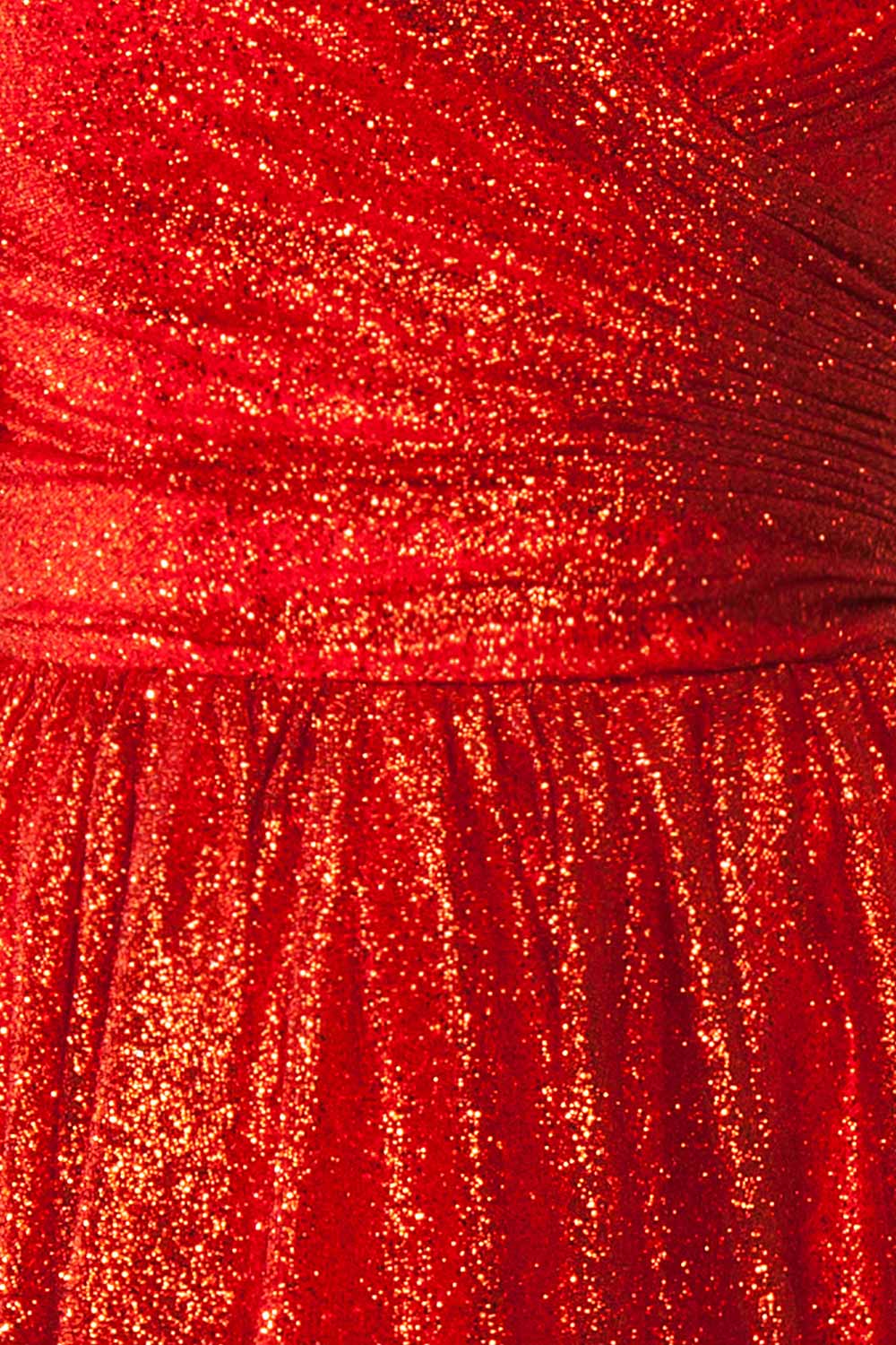 Anastriana Red Sparkly Off-Shoulder Midi Dress | Boutique 1861 fabric