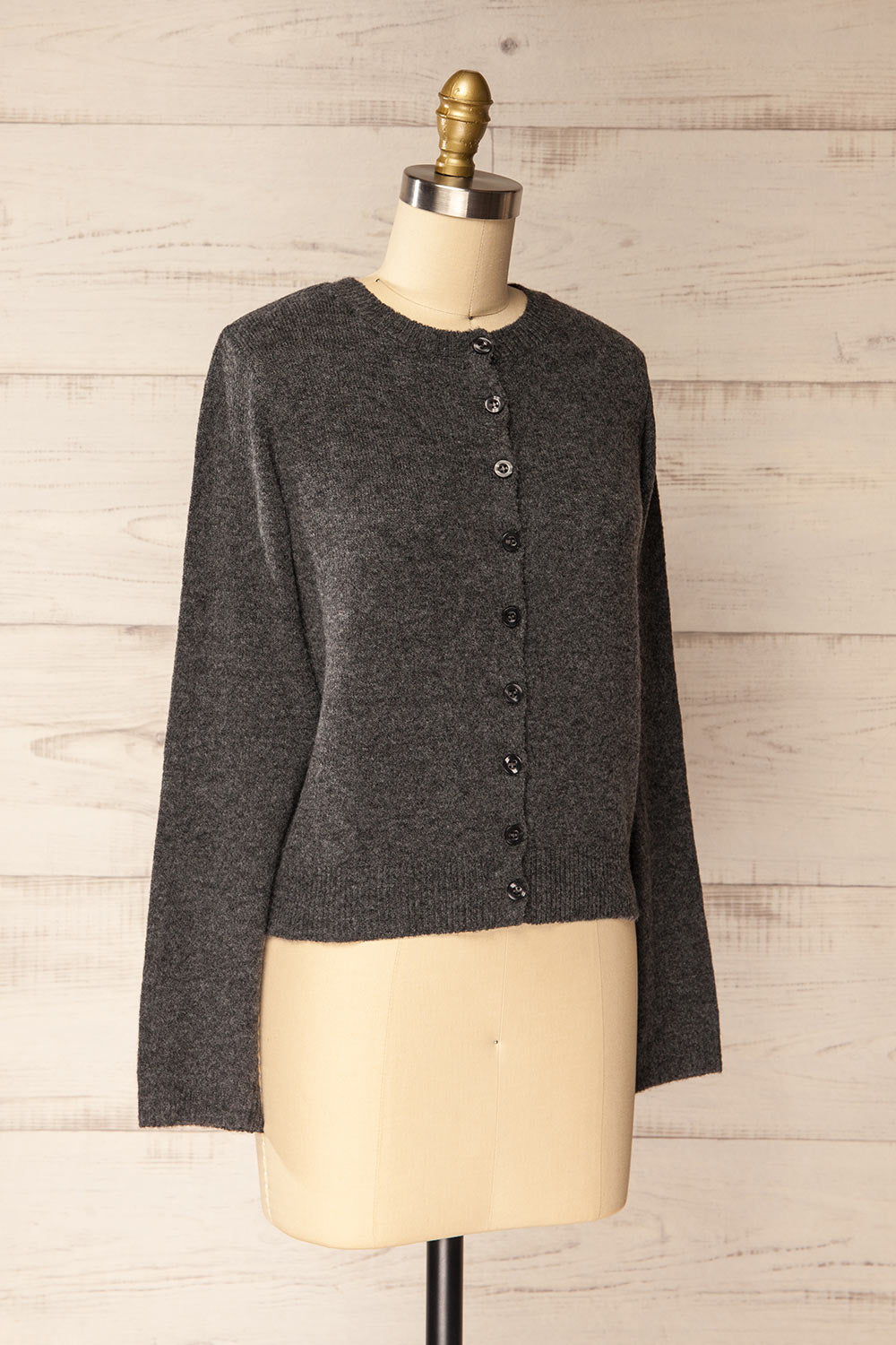 Andenes Grey Buttoned-Up Cardigan | La petite garçonne side view