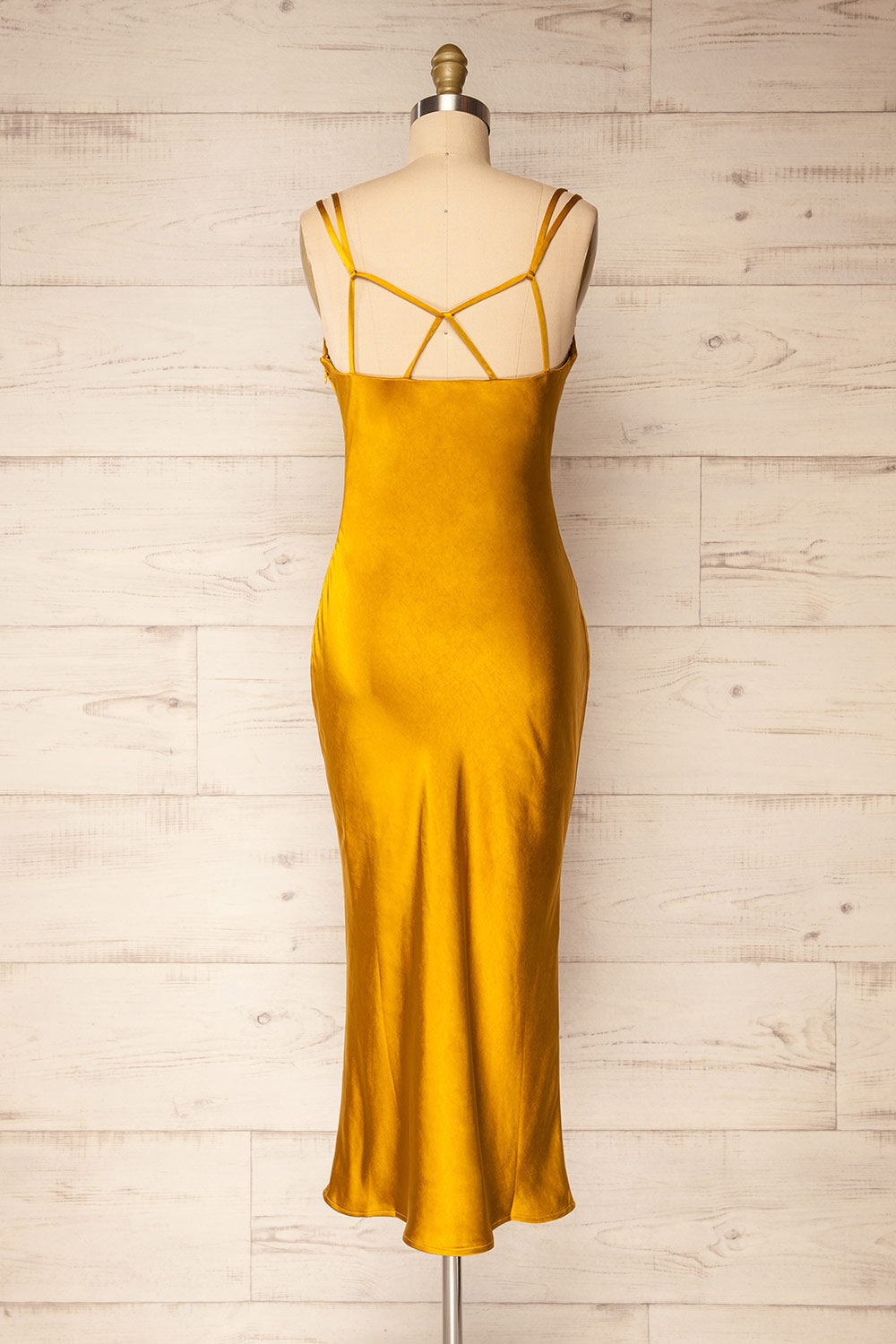 Andora Gold Satin Midi Dress | La petite garçonne side view