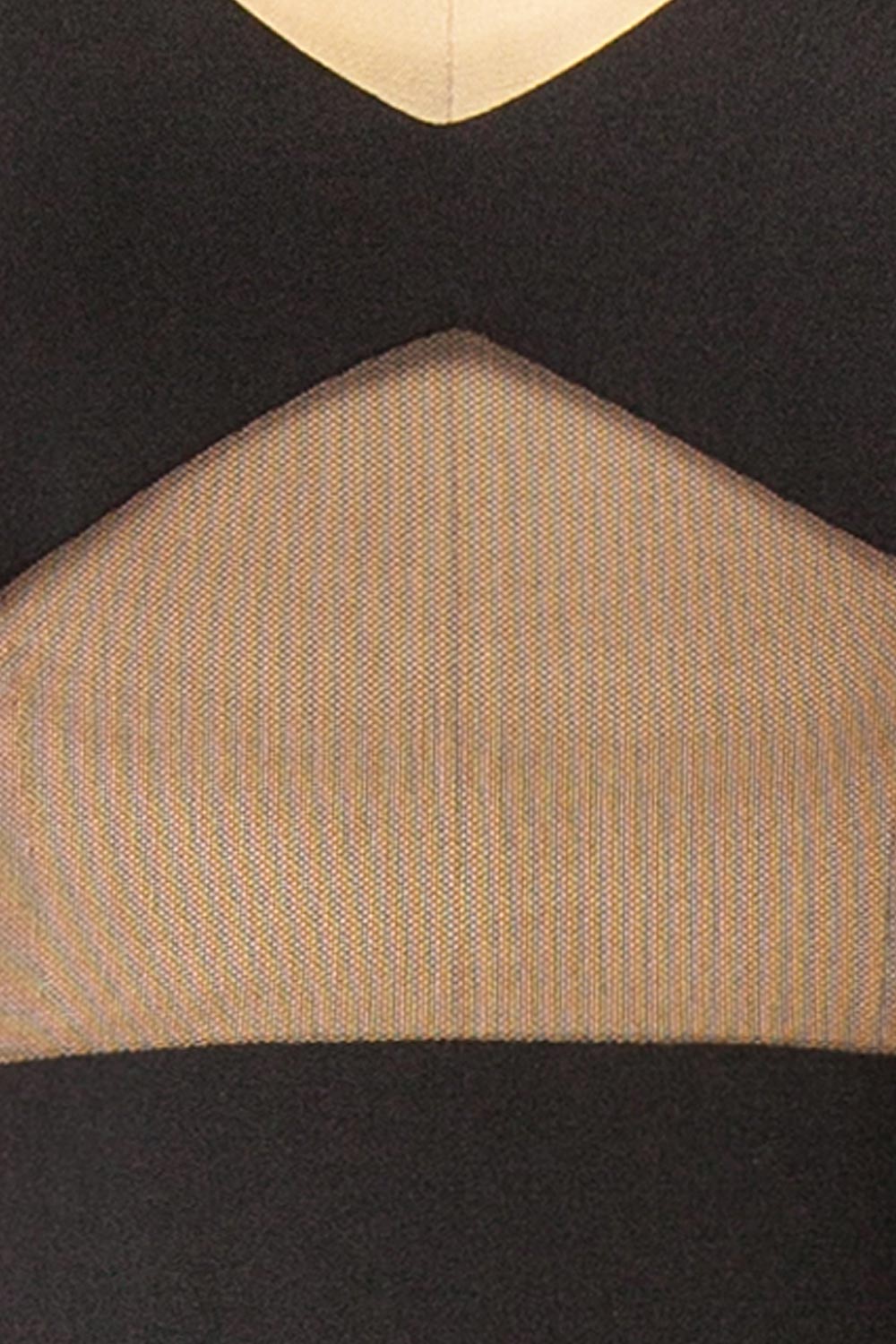 Angelina Black Maxi Dress w/ Mesh Underbust | Boutique 1861 fabric