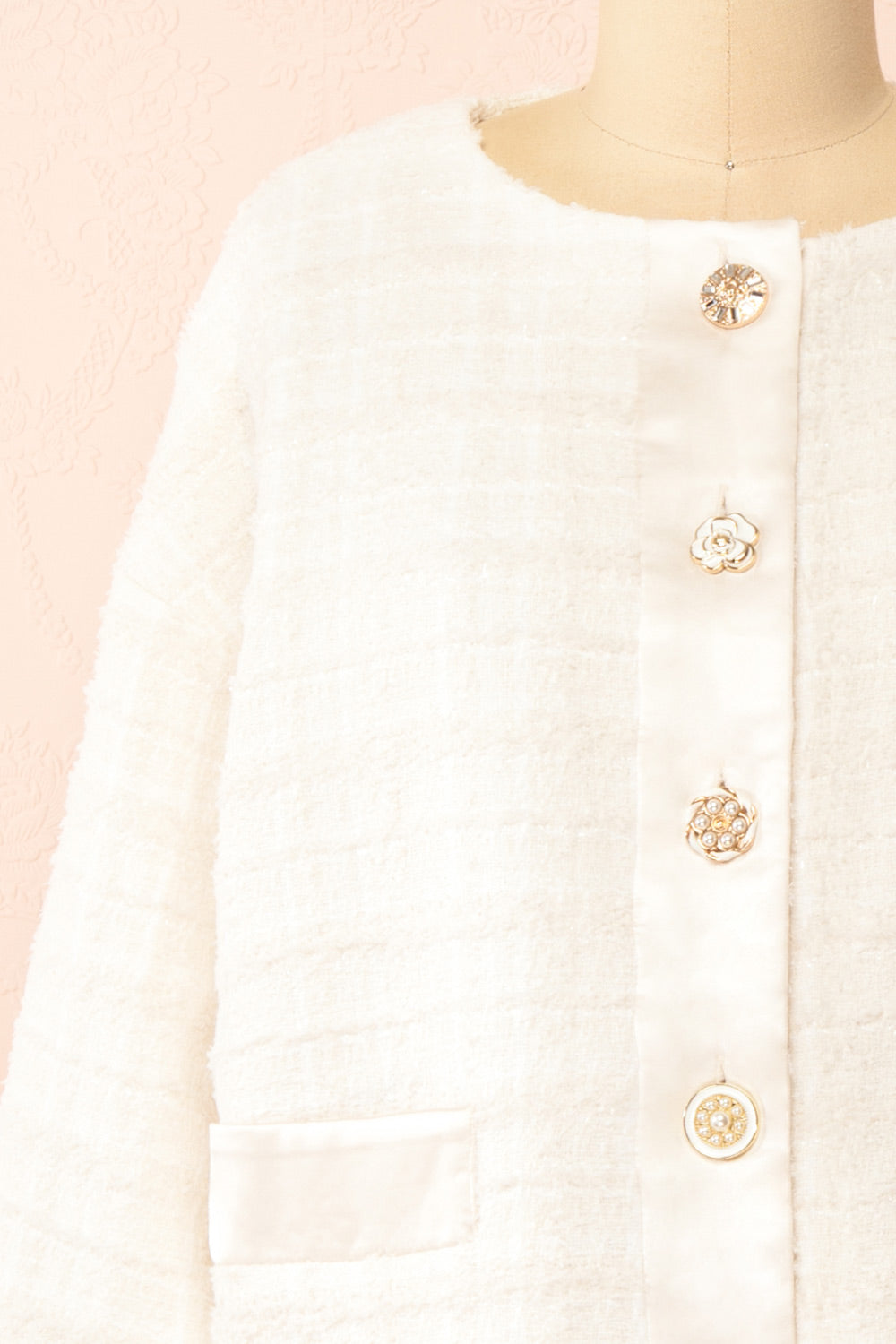 Anissa Jewel Button-Up Ivory Tweed Jacket | Boutique 1861 close close-up