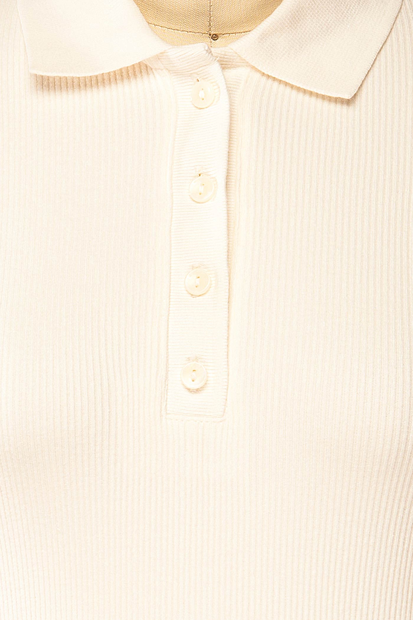 Anklam Ivory Long-Sleeve Ribbed Polo Sweater Top | La petite garçonne fabric