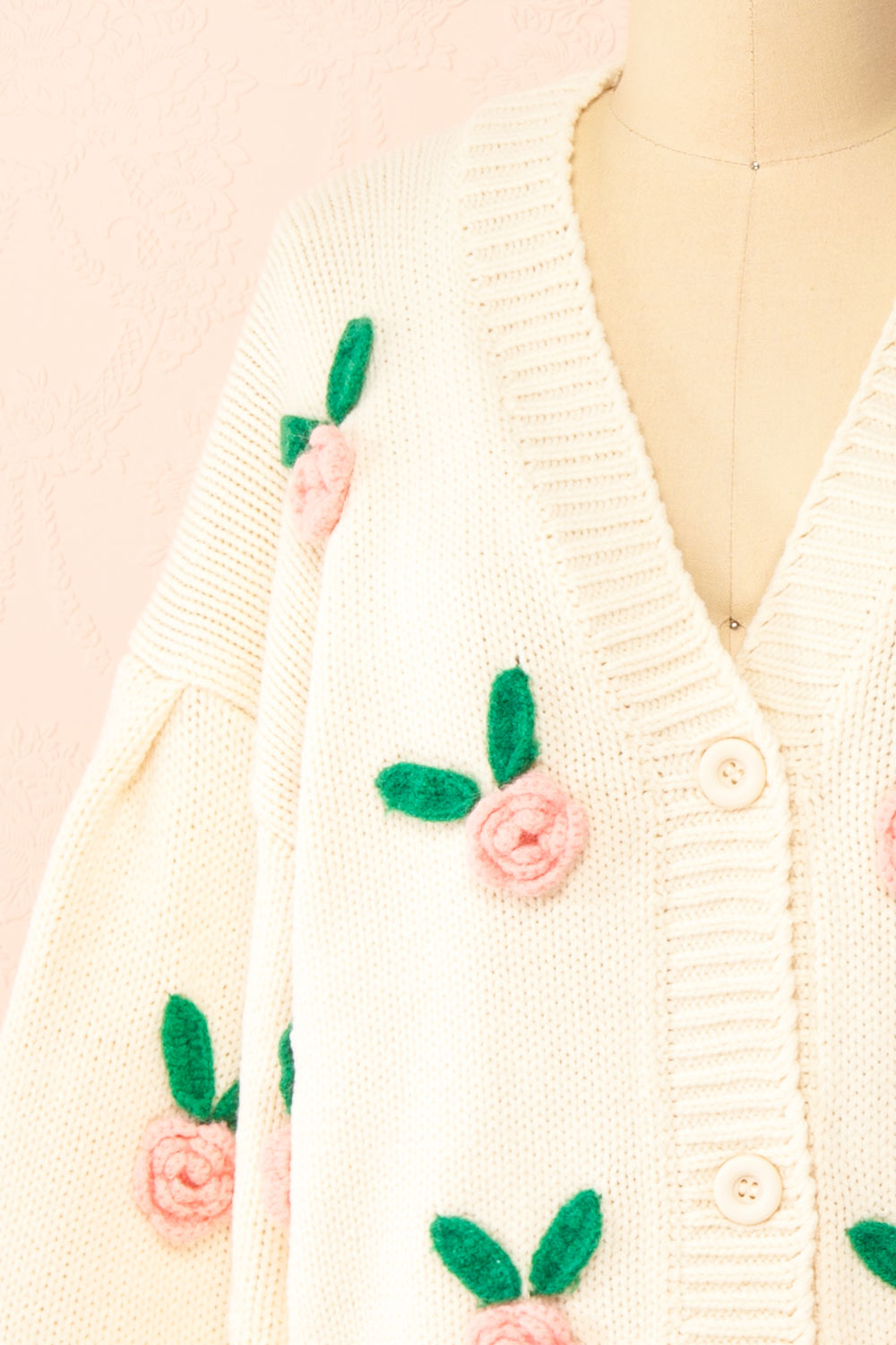 Annalee Beige Knit Cardigan wih 3D Flowers | Boutique 1861 front