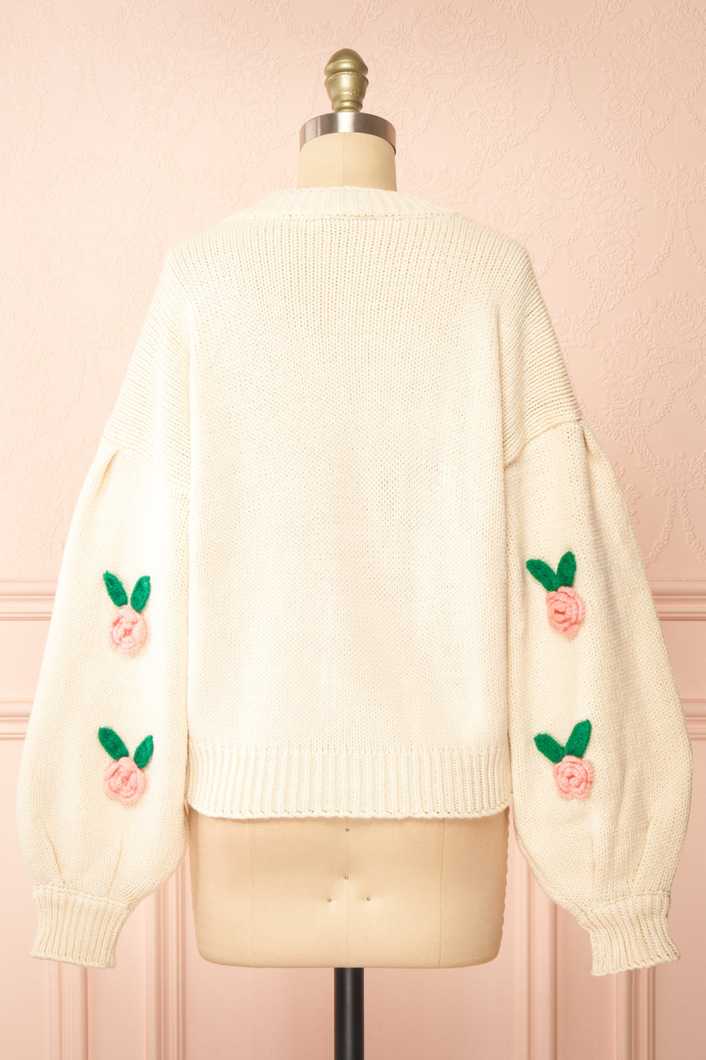 Annalee Beige Knit Cardigan wih 3D Flowers | Boutique 1861 back view
