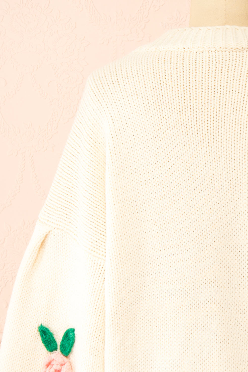 Annalee Beige Knit Cardigan wih 3D Flowers | Boutique 1861 back