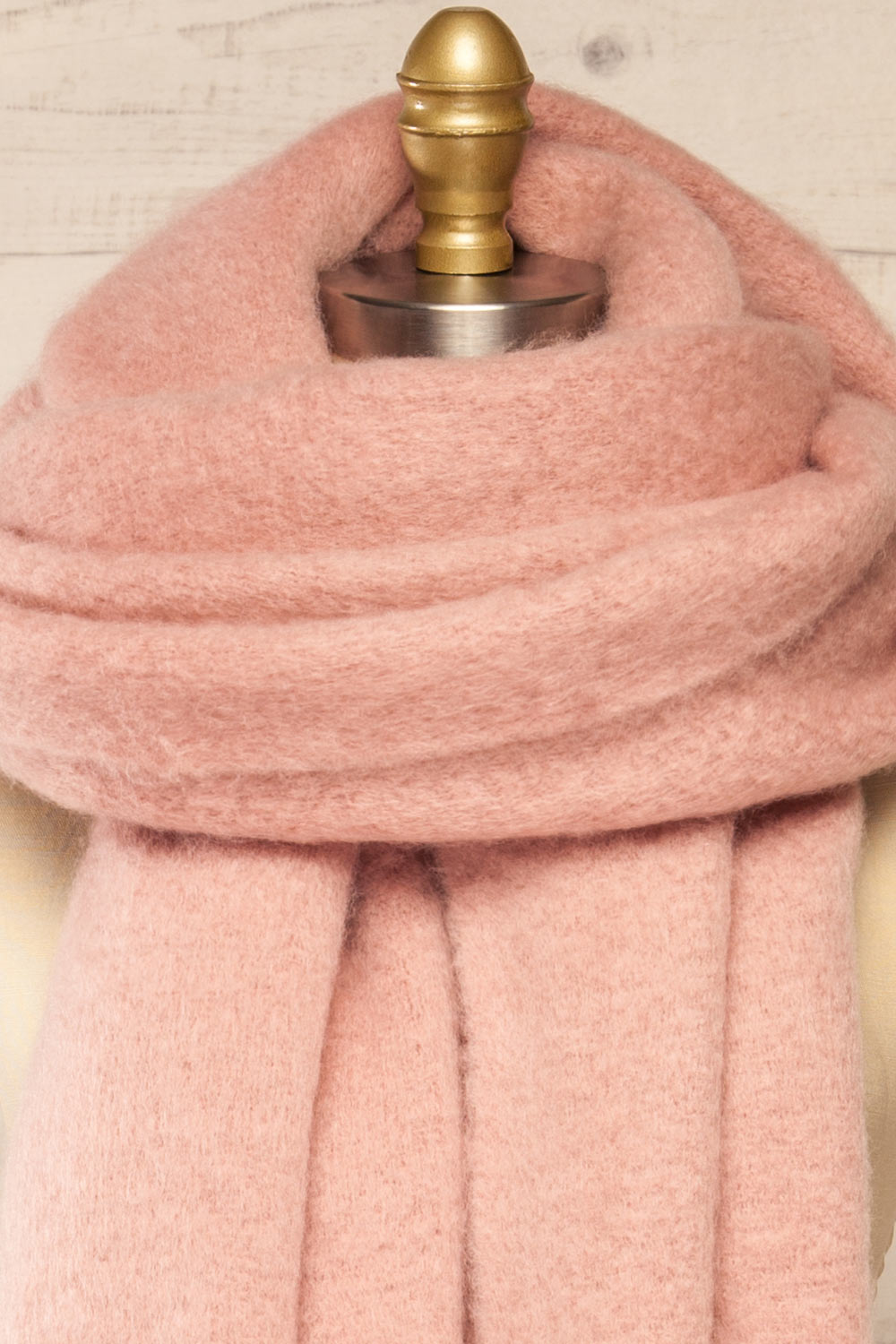 Antananarivo Soft Knit Blush Scarf | La petite garçonne wrapped close-up