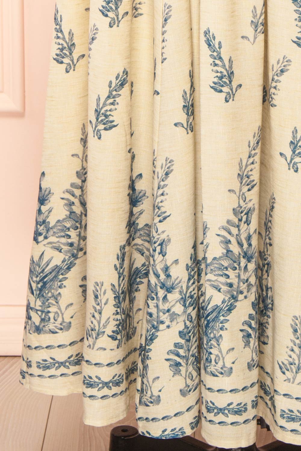 Anthea Beige Floral Long Dress with Scalloped Straps | Boutique 1861 bottom