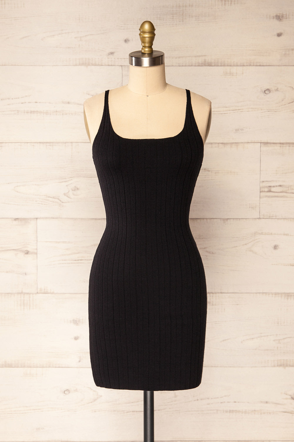 Antibes Black Short Ribbed Knit Dress | La petite garçonne front view