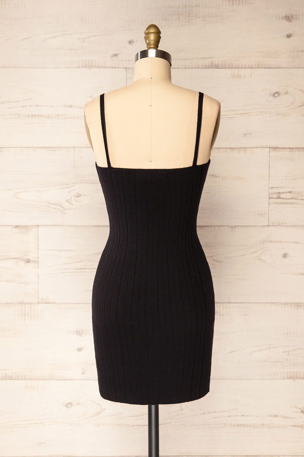 Antibes Black Short Ribbed Knit Dress | La petite garçonneback view