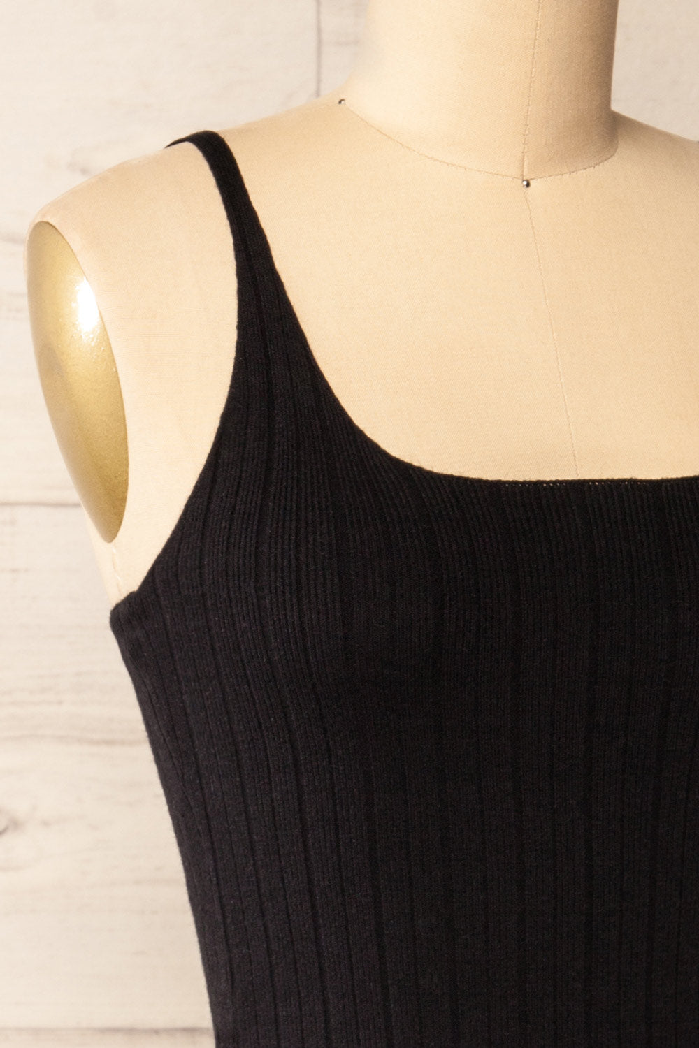 Antibes Black Short Ribbed Knit Dress | La petite garçonne side close-up