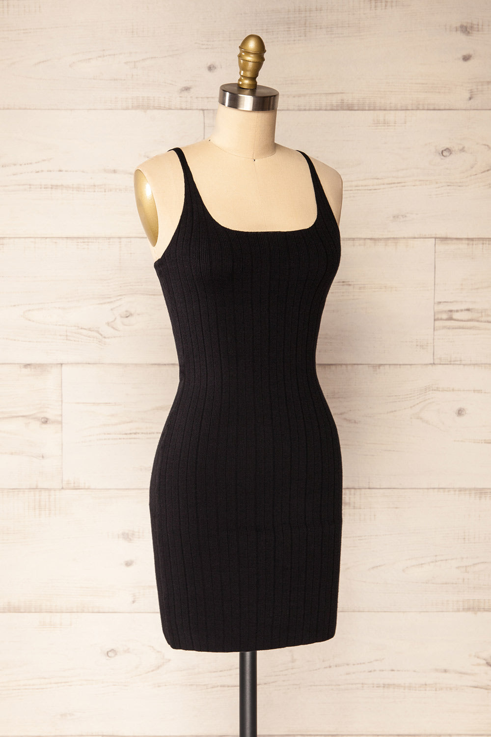 Antibes Black Short Ribbed Knit Dress | La petite garçonne side view
