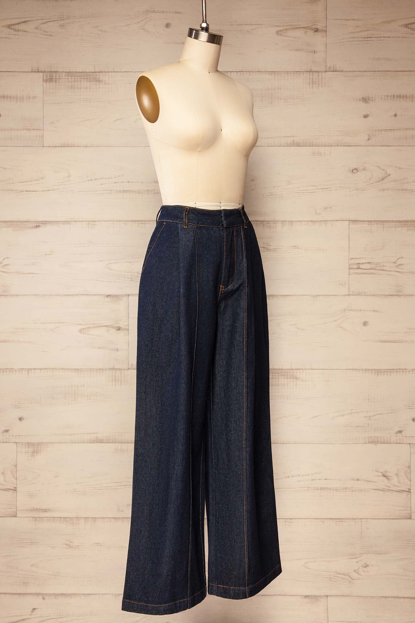 Antoing Navy High-Waisted Wide-Leg Denim Pants | La petite garçonne side