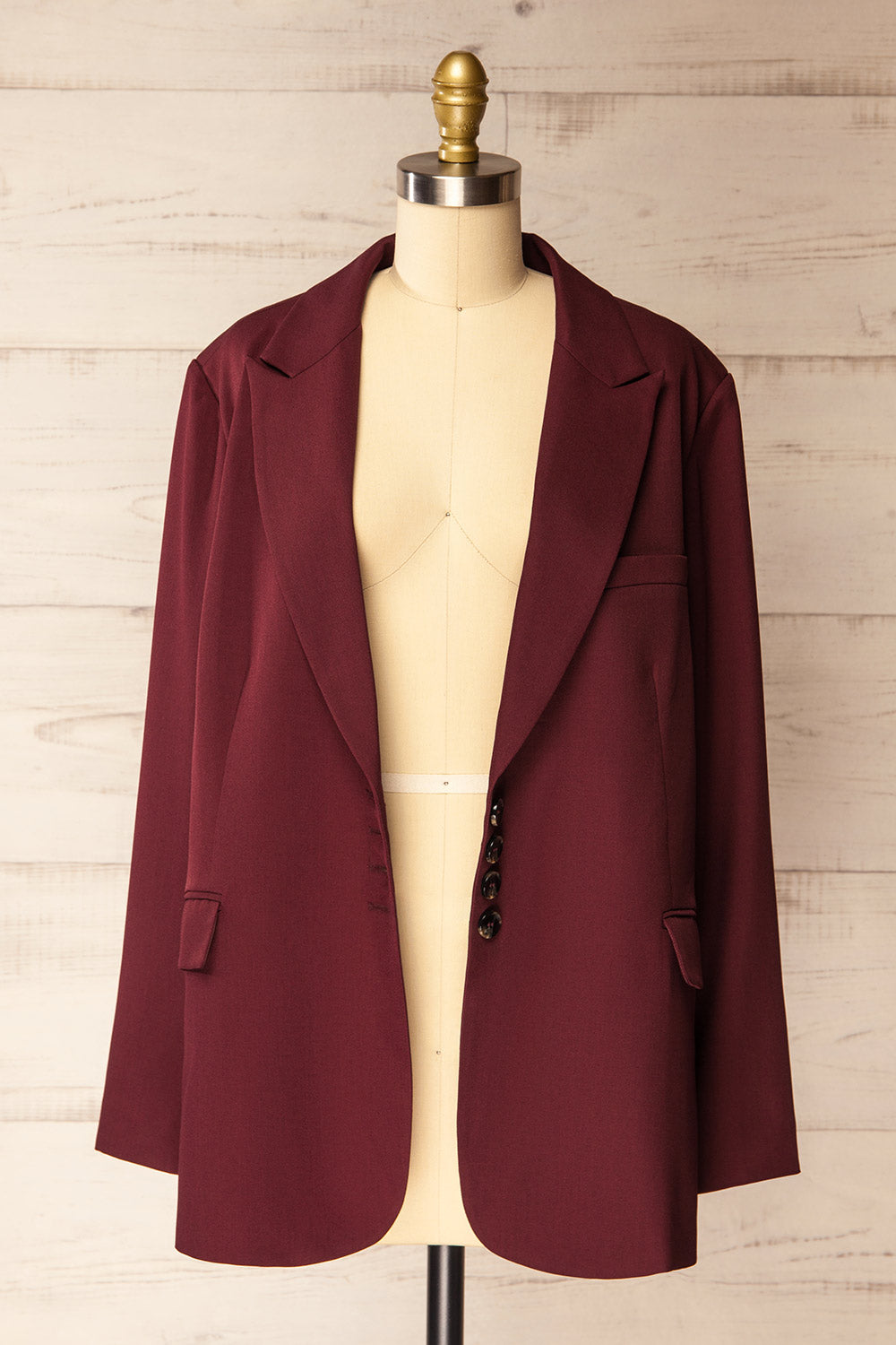 Aosta Burgundy Oversized Blazer with Back-Tie | La petite garçonne open view