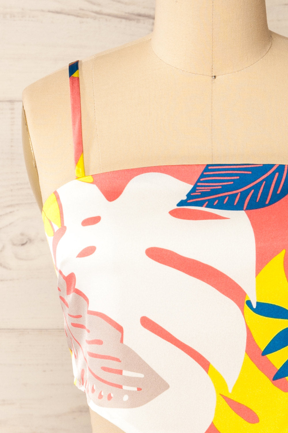 Appenzel Knotted Back Satin Floral Cropped Cami front close-up