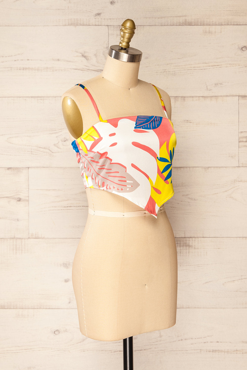 Appenzel Knotted Back Satin Floral Cropped Cami side view