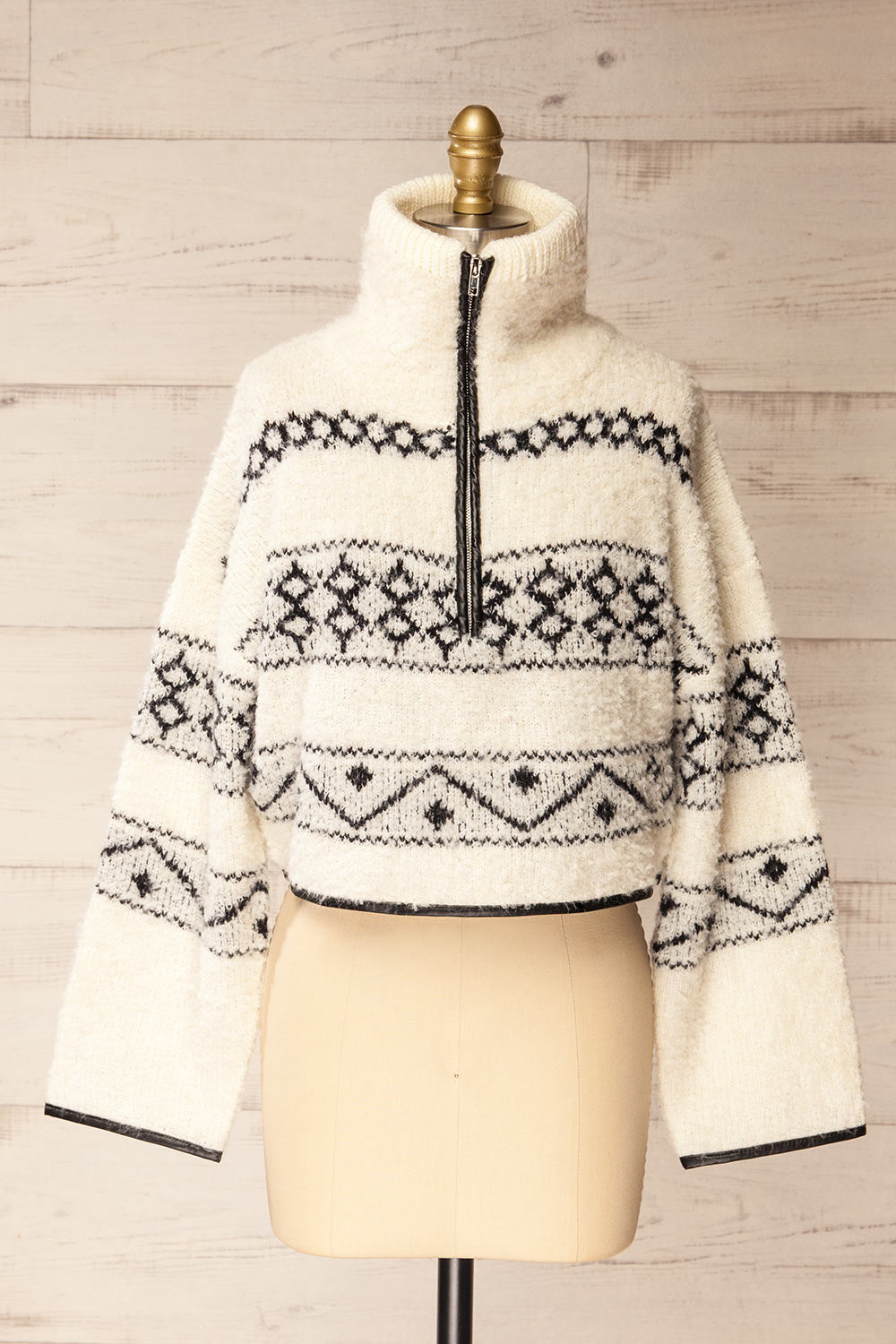 Aquino | Tricot Écourté à Motif avec Col Montant